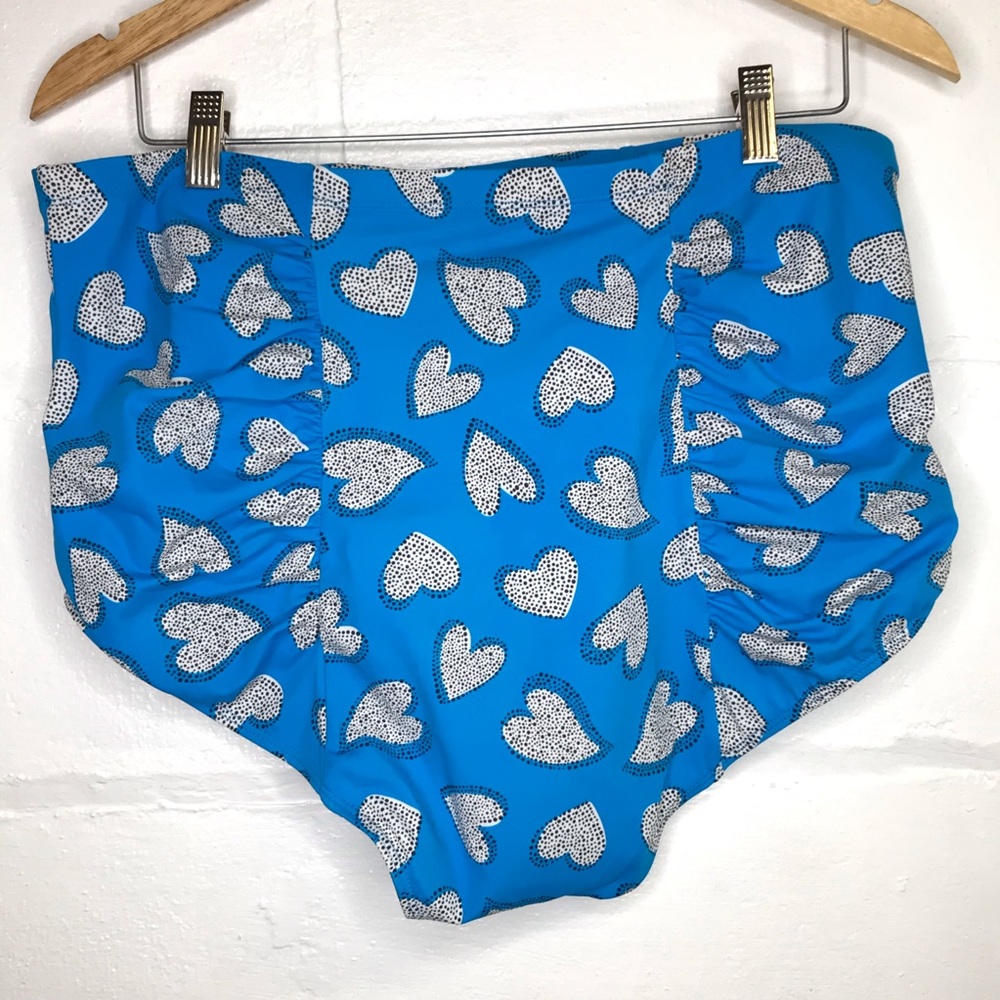 Torrid High Waisted Swim Bottoms Blue Hearts - Picture 4 of 7